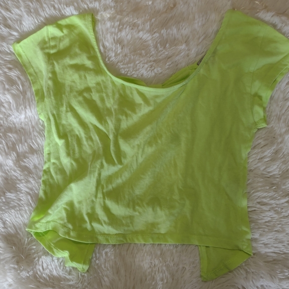 Charlotte Russe Y2K Neon Green Bow Back Cropped Tee Small - Picture 3 of 8